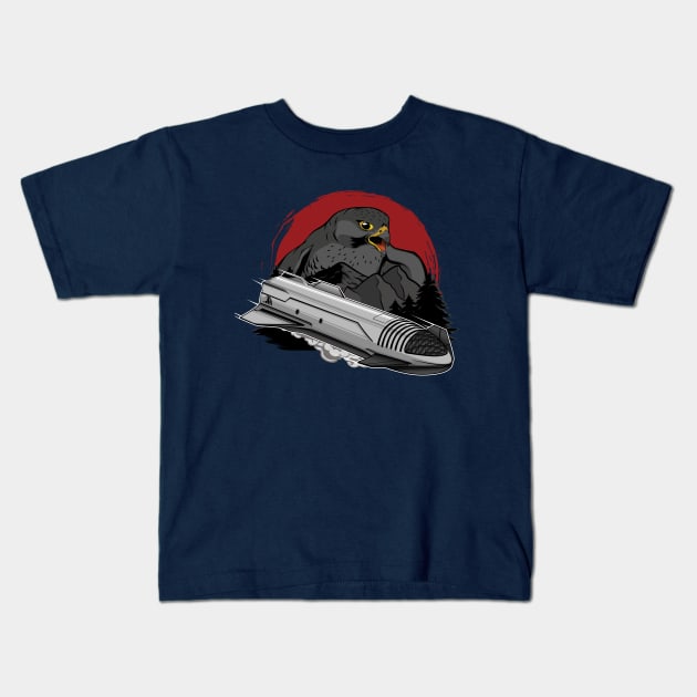 Space Starship Mars Rocket with Falcon Kids T-Shirt by focodesigns